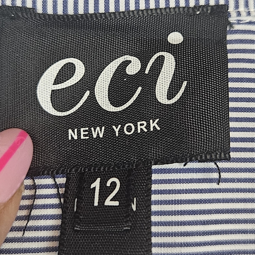 ECI New York Blue Dress Size 12 Blue & White‎ Striped Nautical Classic Preppy - Picture 7 of 9